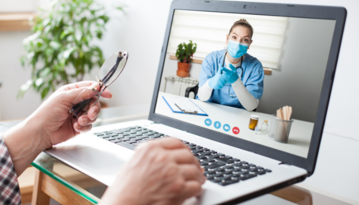 Patient on a telemedicine virtual call with their doctor.