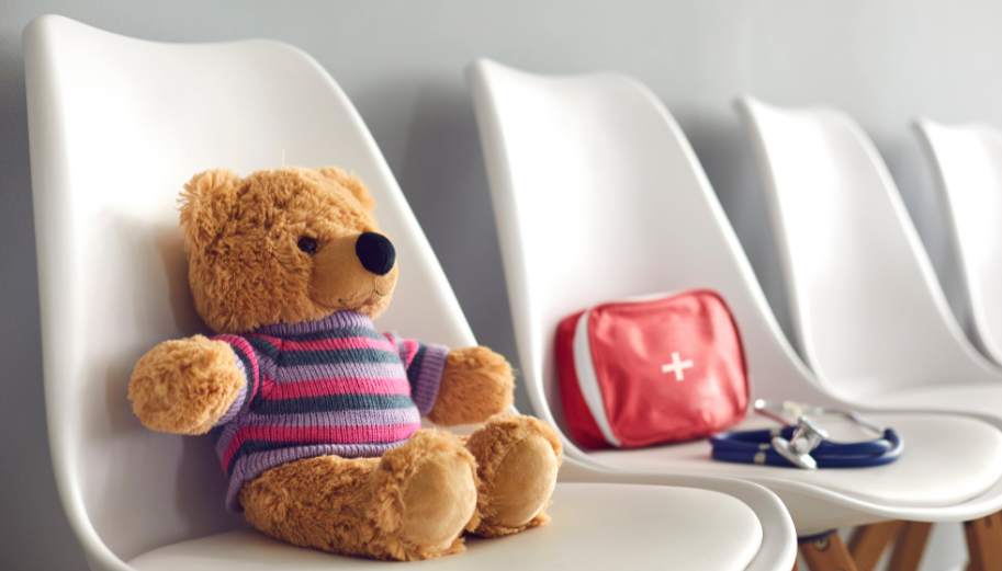 pediatric practice clinic seats a teddy bear