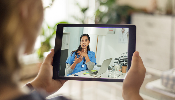 Patient and physician in a Telehealth visit using IMS Televisit